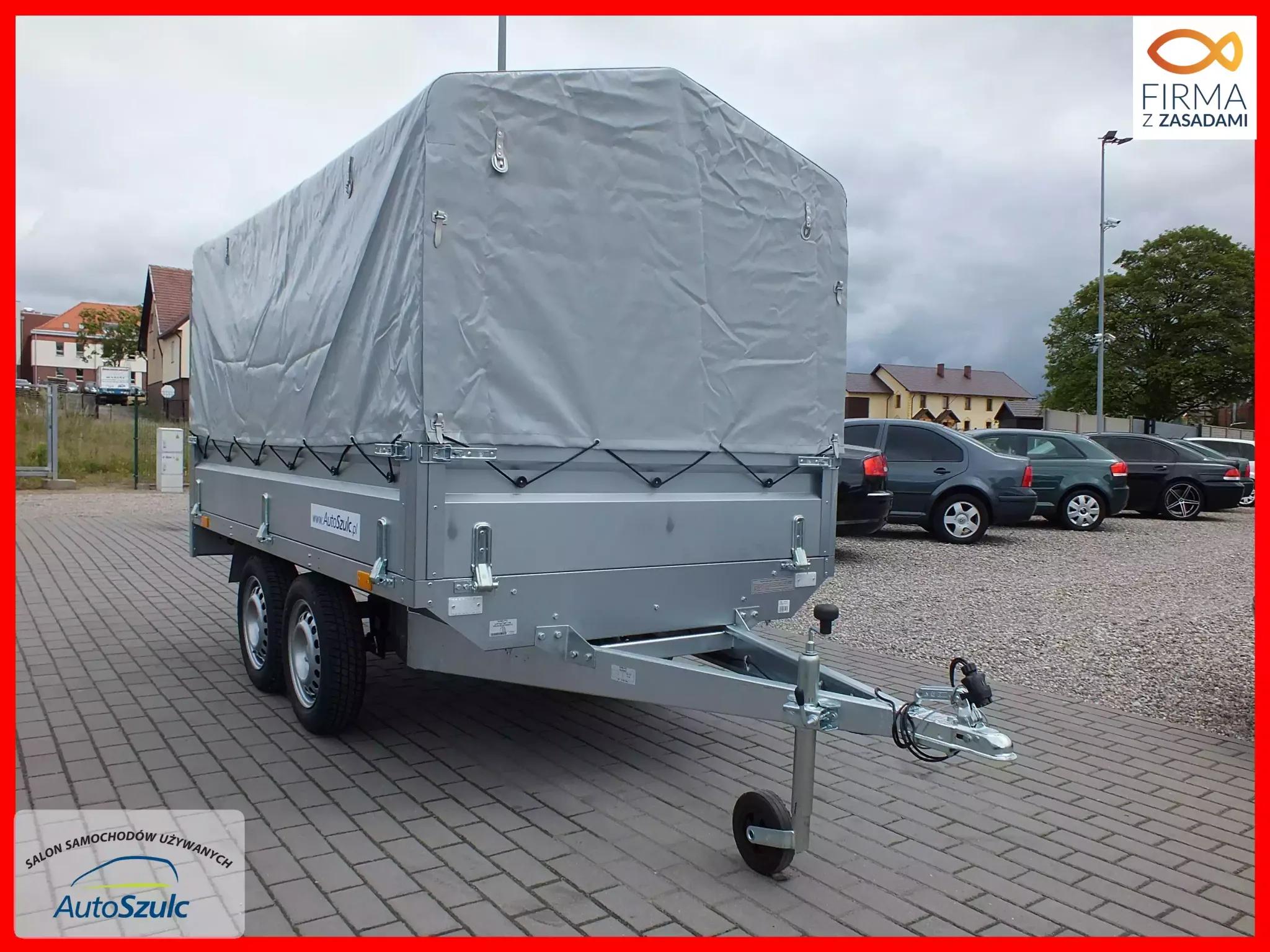 Przyczepa Neptun 263x145x40 + Stelaż i Plandeka 80cm Platforma z kołami pod sobą — zdjęcie 1